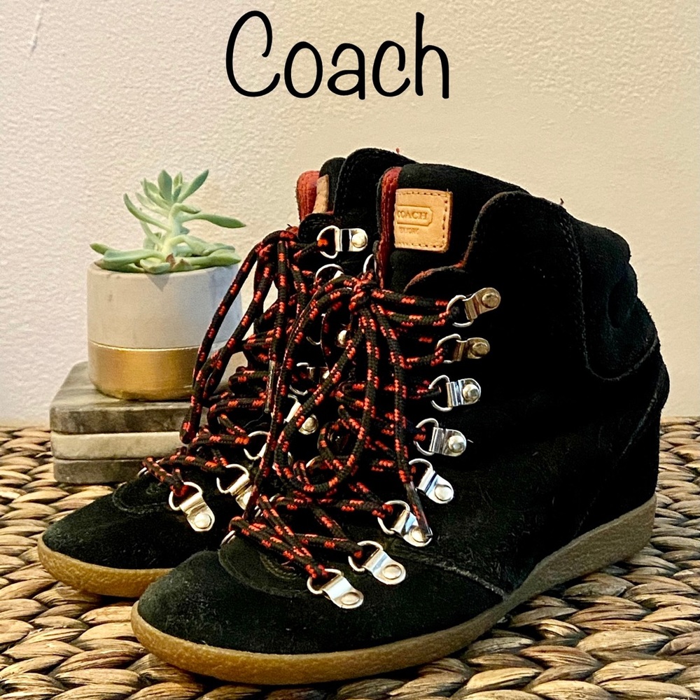 Coach - Black Suede Tie Up Boots Size 6M Winter Boots